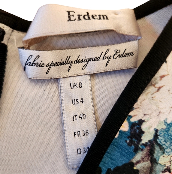 ERDEM Garden Blue Green Floral Fit Flare A Line Dress Neoprene Exposed Zip US 4 - Picture 2 of 6